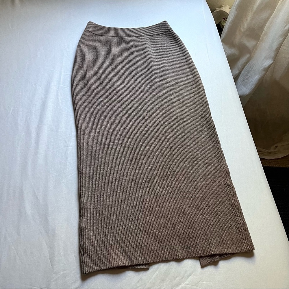NWT MICHAEL‎ COSTELLO x REVOLVE taupe brown rib knit midi skirt